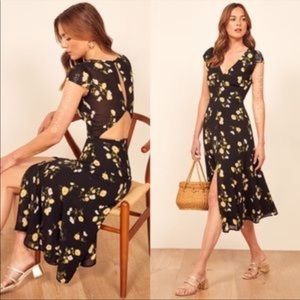 Black Floral Reformation Wellfleet Piazza dress